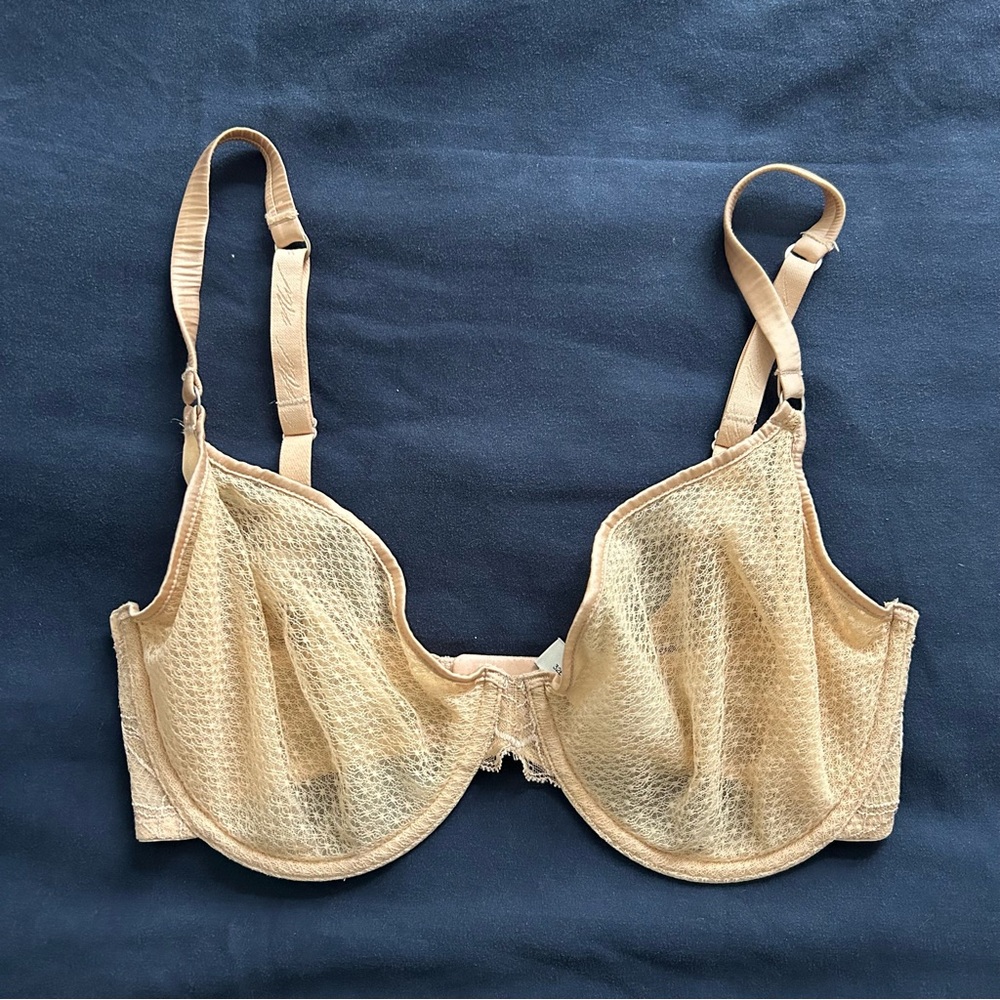 Noelle Wolf lingerie soul lace underwire t-shirt bra, nude peach blush, 32F